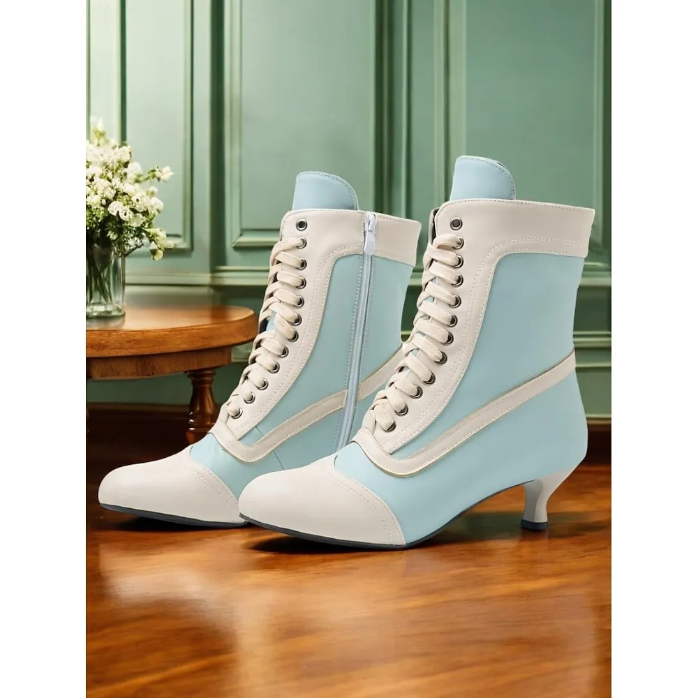 kxftvo1749808144787.webp Women's Victorian White and Pink Lace-Up Mid-Heel Boots - Perfect for Vintage Themed Events and Cosplay - Image 1