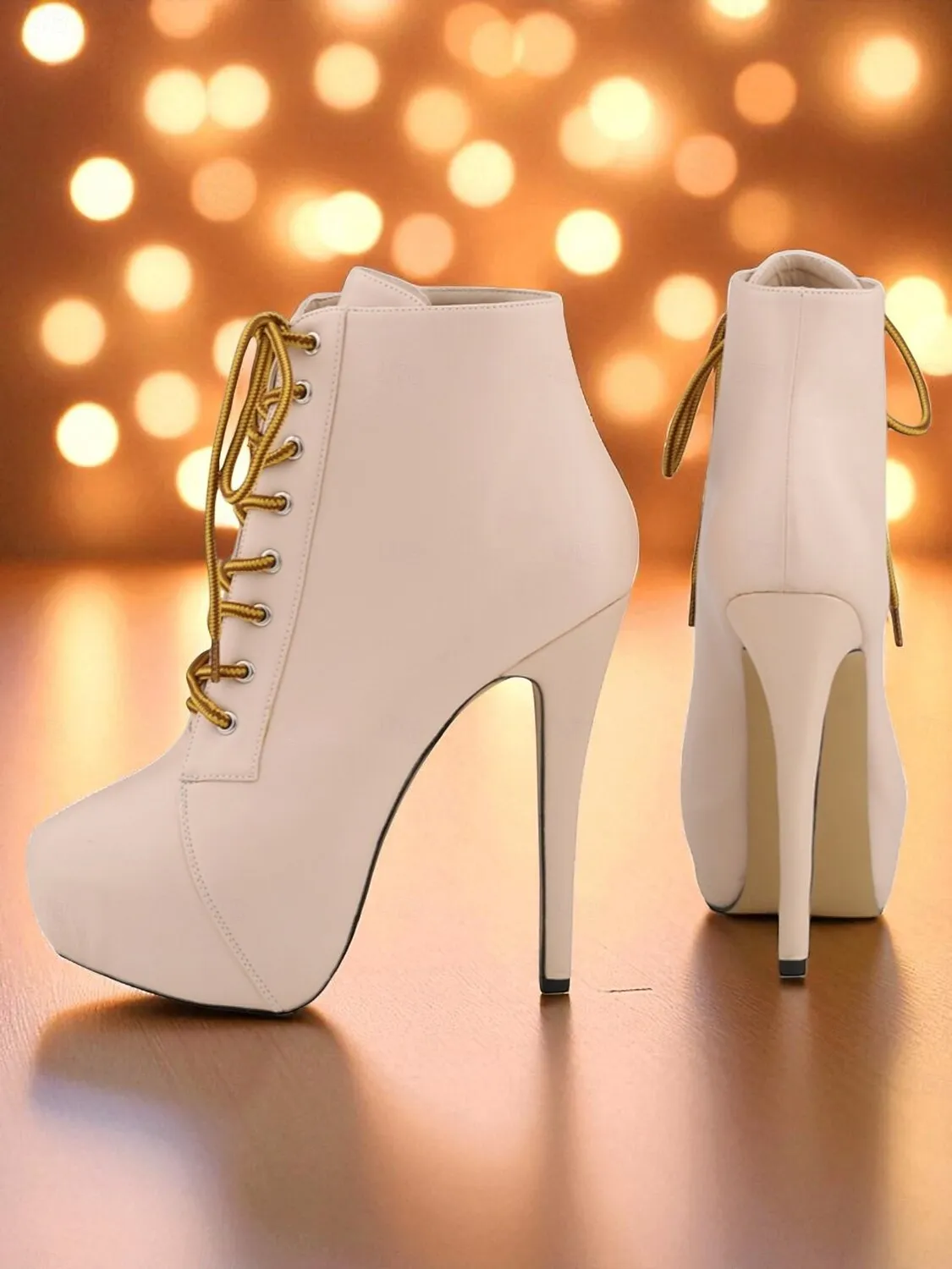 wbllto1756889574266.webp Women's Beige Faux Leather Platform Lace-Up Ankle Boots - High Heel Stiletto Party Shoes for Nightlife and Clubwear - Image 1