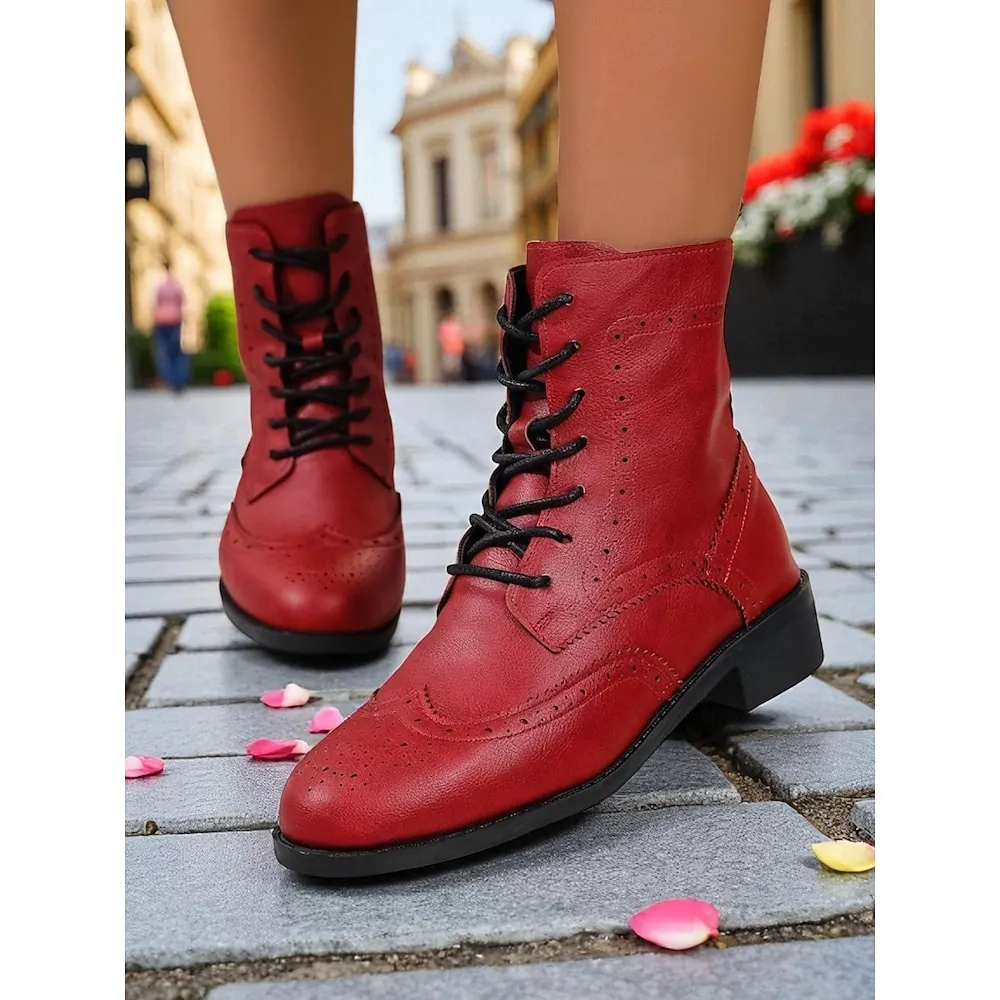 zkanmm1758706877649.webp Women's 1950s Vintage Black & White Faux Leather Lace-Up Brogue Ankle Boots, Perfect for Street Style & Casual Office Wear - Image 1